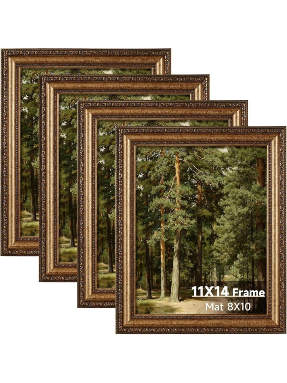 Vintage Gold Picture Frames 11x14 Matted to 8x10 - Set of 4 Decorative Frames